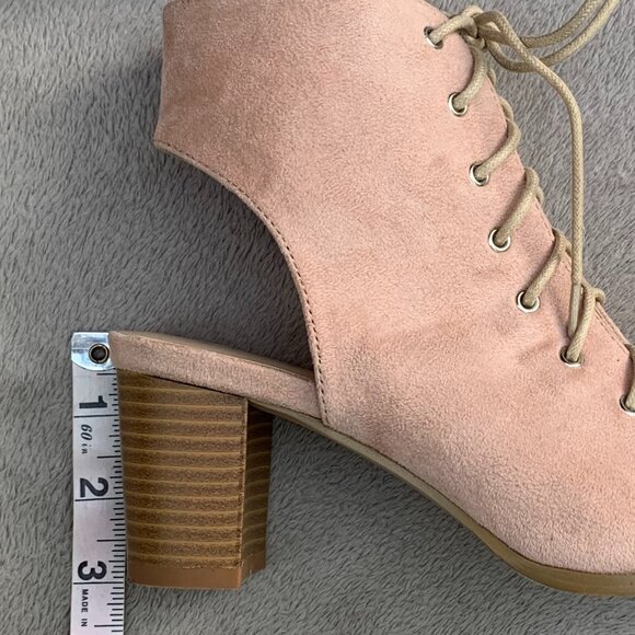 Journee Collection Posey Peeptoe Open Heel Faux Suede Lace-Up Booties Sz8 - Picture 15 of 16